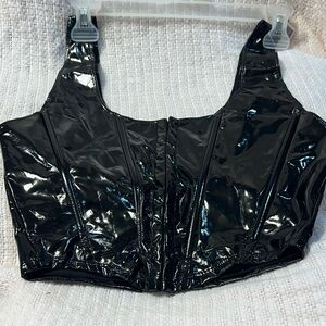 Sleek Black Vinyl Crop Top